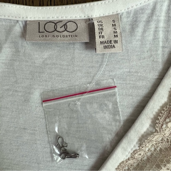 New LOGO By Lori Goldstein Cotton Embroidered Lace Front Hook Closure Tunic Top - Picture 11 of 16